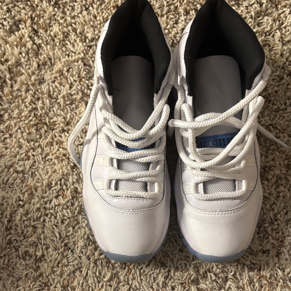 Jordan Kids White and Black Basketball Sneakers with Blue Accent